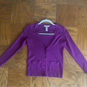 Banana Republic Magenta V-Neck Button Cardigan